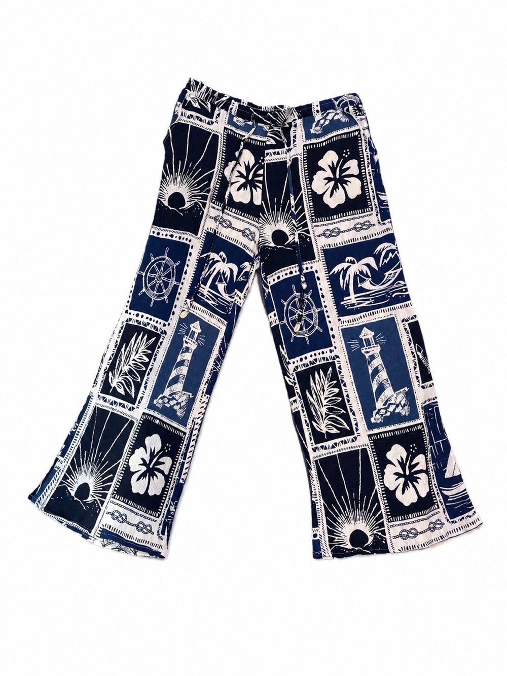 Calypso St. Barth nautical wide leg beach pants, navy blue & white ⚓️
